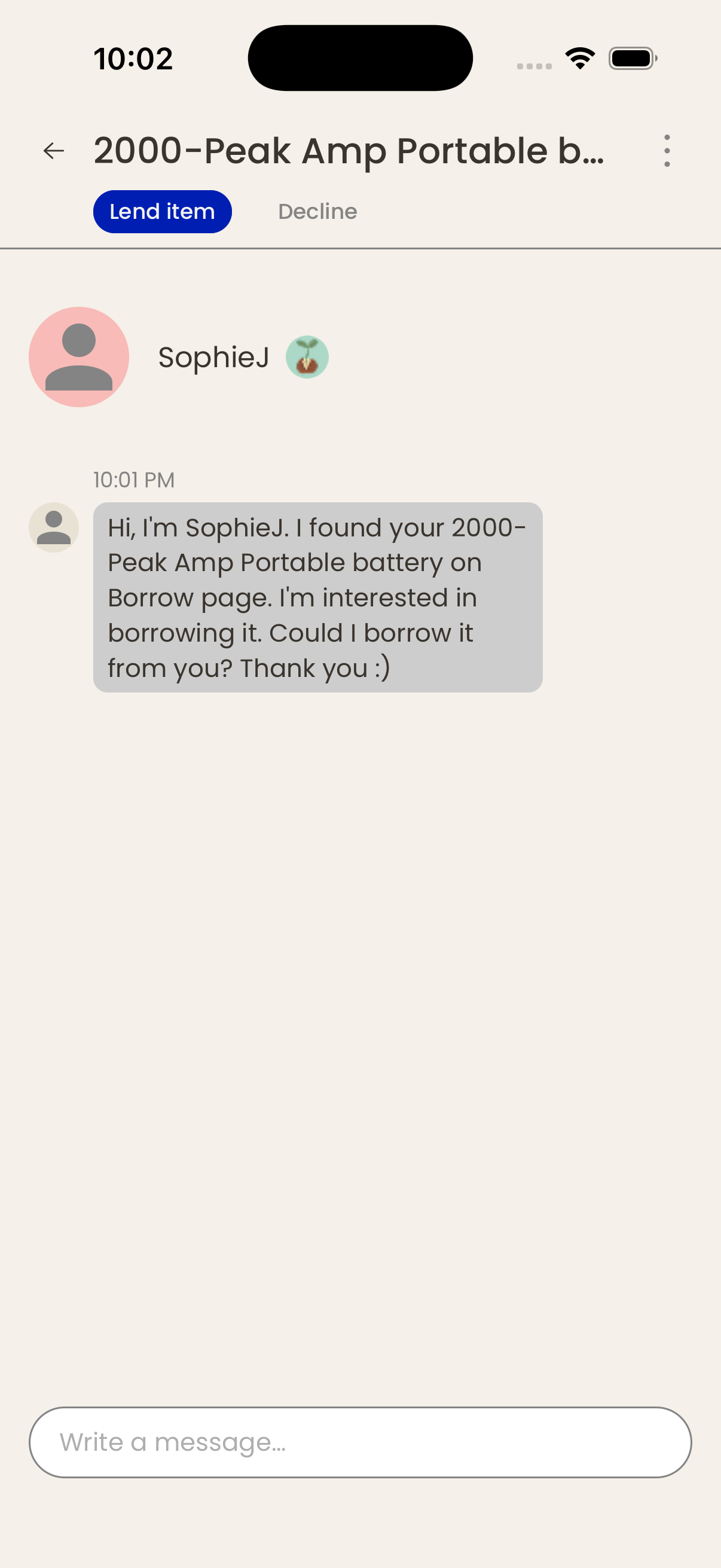 Owner lends item