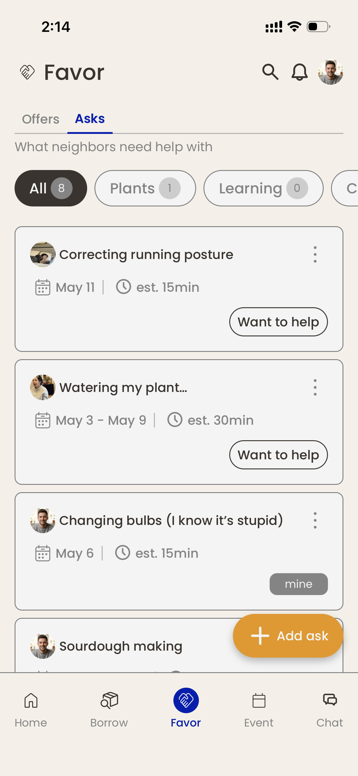 POMEs favor — “I need” toggle tab