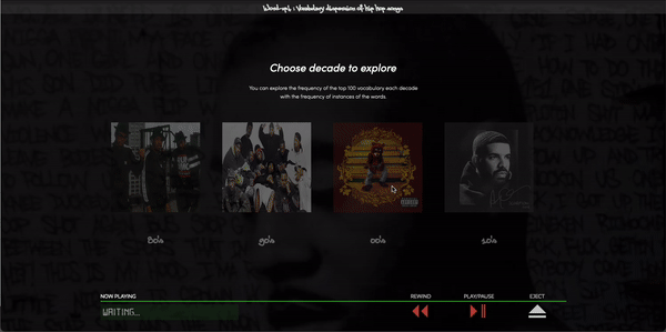 Word Up — decade selector and transport controls